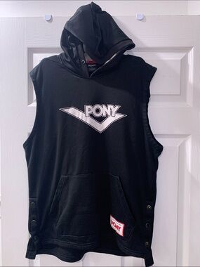 Pony Black and Red Hooded Top with White Logo Trim